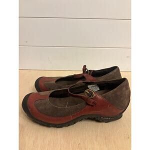 MERRELL Women Plaza MJ Plum Bungee Strappy Shoes Size 8.5 Leather Suede Comfort